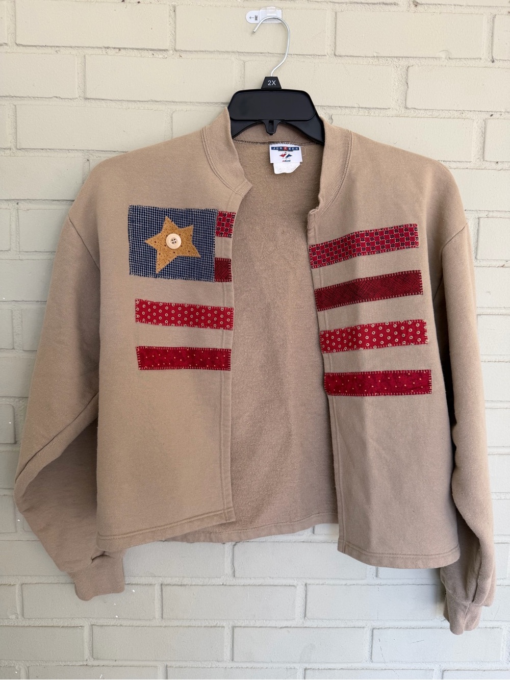 Vintage Jerzees Womens Cardigan with American Flag Appliqués